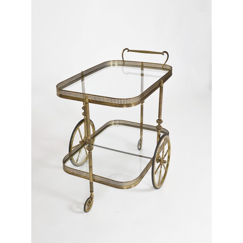 Franse vintage neoklassieke messing bar trolley, 1940