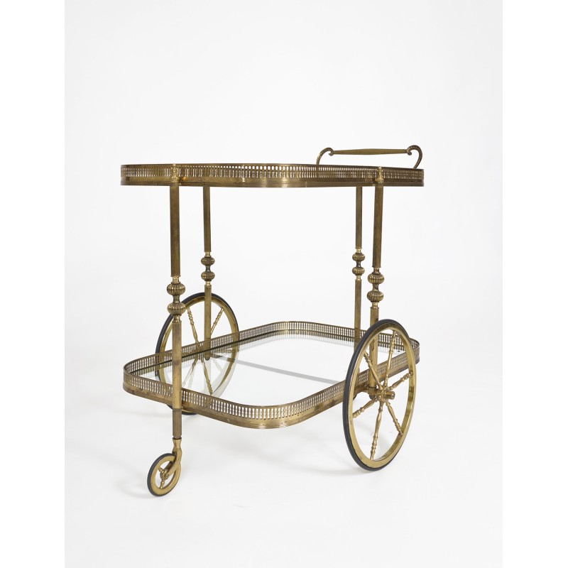 Carrello da bar francese d'epoca in ottone neoclassico, anni '40