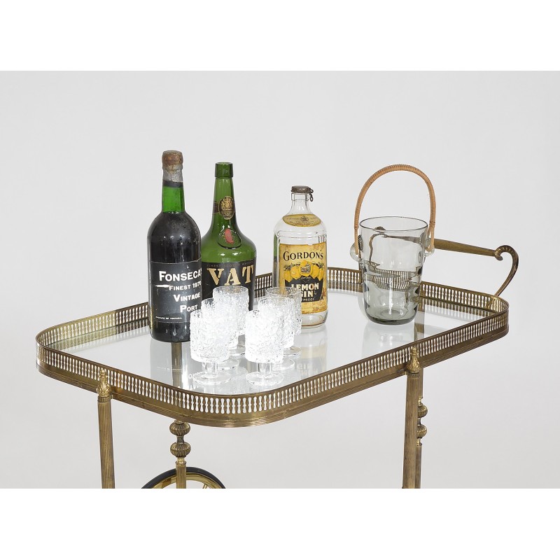 French vintage neoclassical brass bar trolley, 1940s