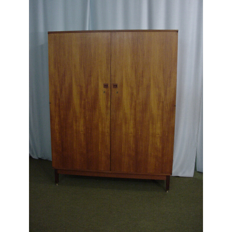 Teak wardrobe with hanging rail, André Monpoix - 1960s