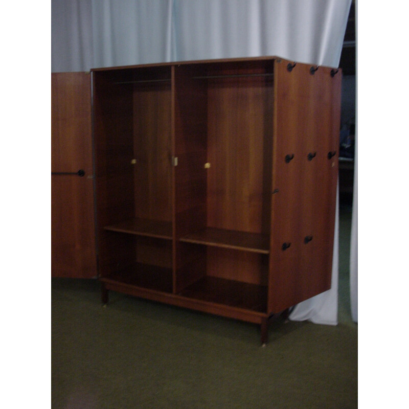 Teak wardrobe with hanging rail, André Monpoix - 1960s
