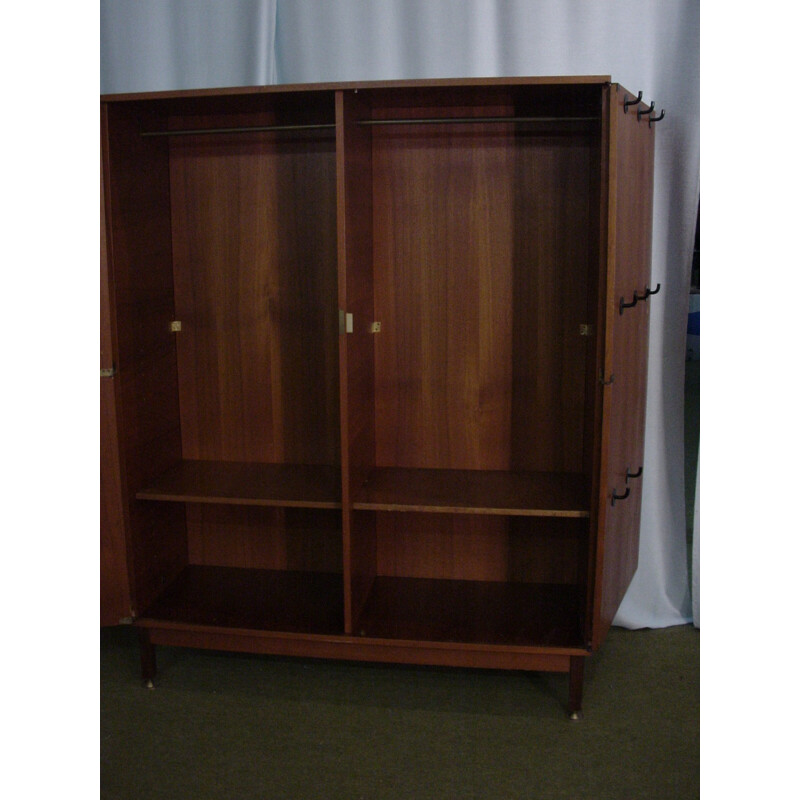 Teak wardrobe with hanging rail, André Monpoix - 1960s