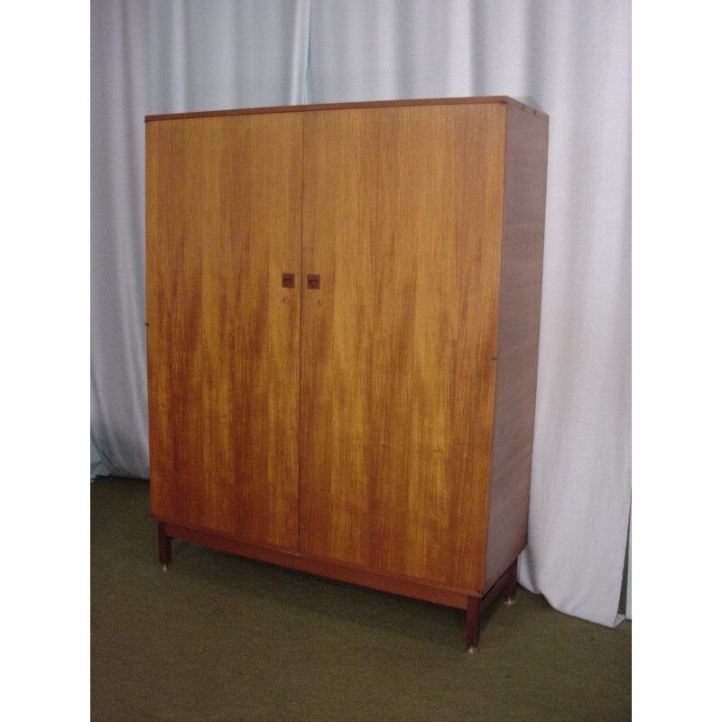 Teak wardrobe with hanging rail, André Monpoix - 1960s