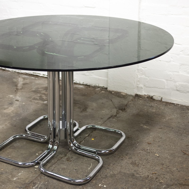 Mid-century Italian smoked glass top dining table by Giotto Stoppino, 1970s