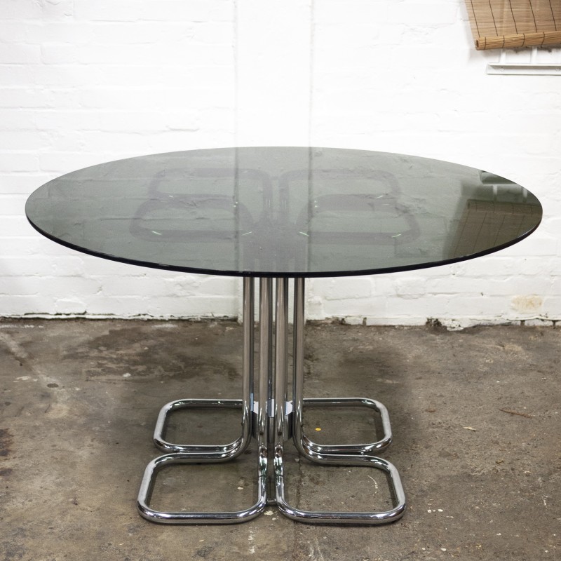 Mid-century Italian smoked glass top dining table by Giotto Stoppino, 1970s