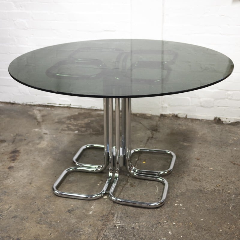 Mid-century Italian smoked glass top dining table by Giotto Stoppino, 1970s