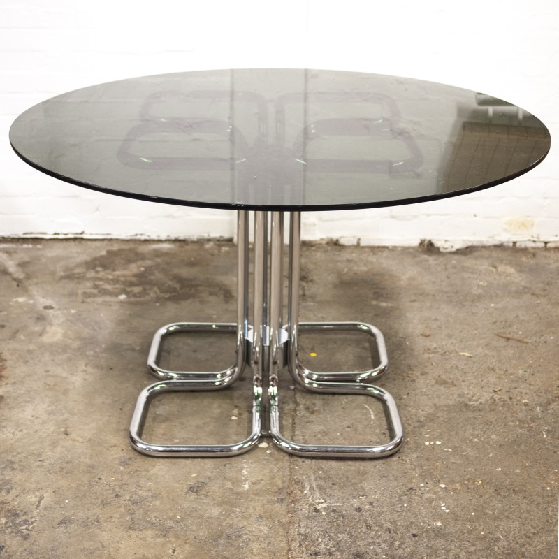 Mid-century Italian smoked glass top dining table by Giotto Stoppino, 1970s