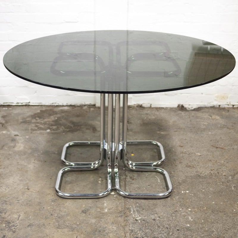 Mid-century Italian smoked glass top dining table by Giotto Stoppino, 1970s