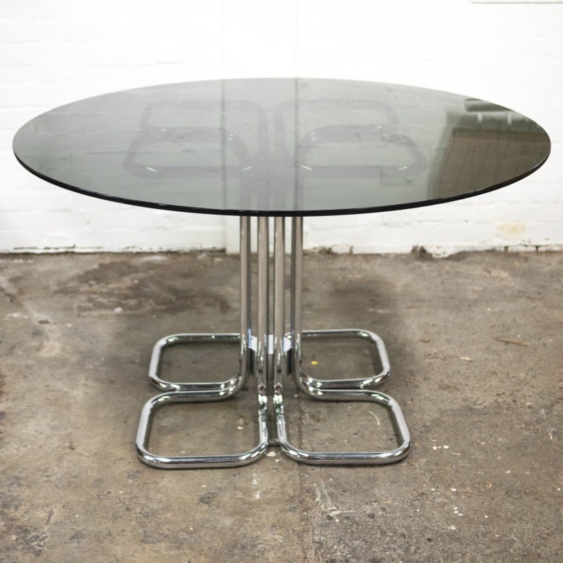 Mid-century Italian smoked glass top dining table by Giotto Stoppino, 1970s