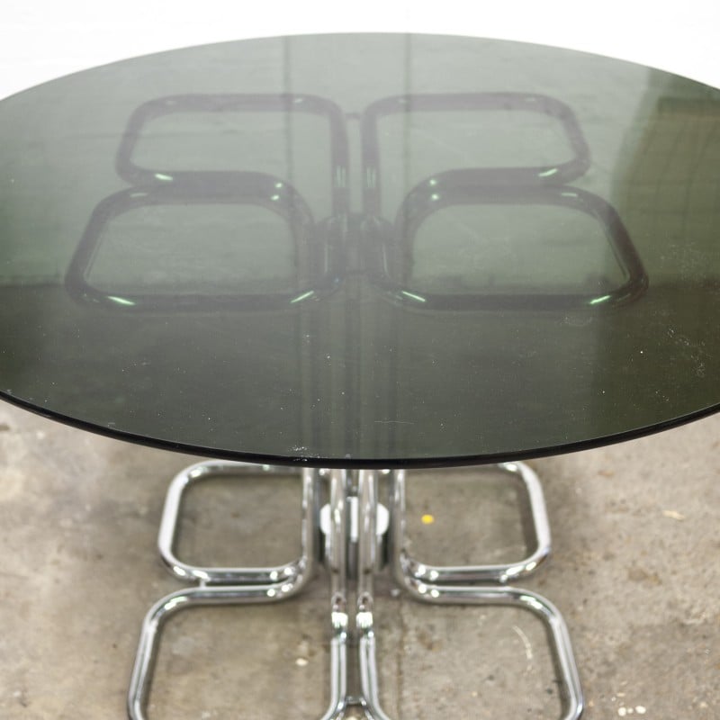 Mid-century Italian smoked glass top dining table by Giotto Stoppino, 1970s