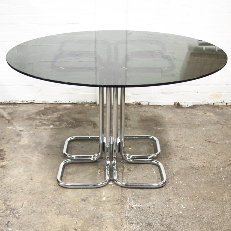 Mid-century Italian smoked glass top dining table by Giotto Stoppino, 1970s