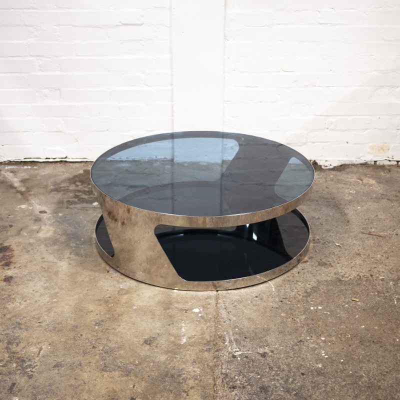 Vintage "Tab" stainless steel and glass coffee table by Gallotti and Radice, 2000s