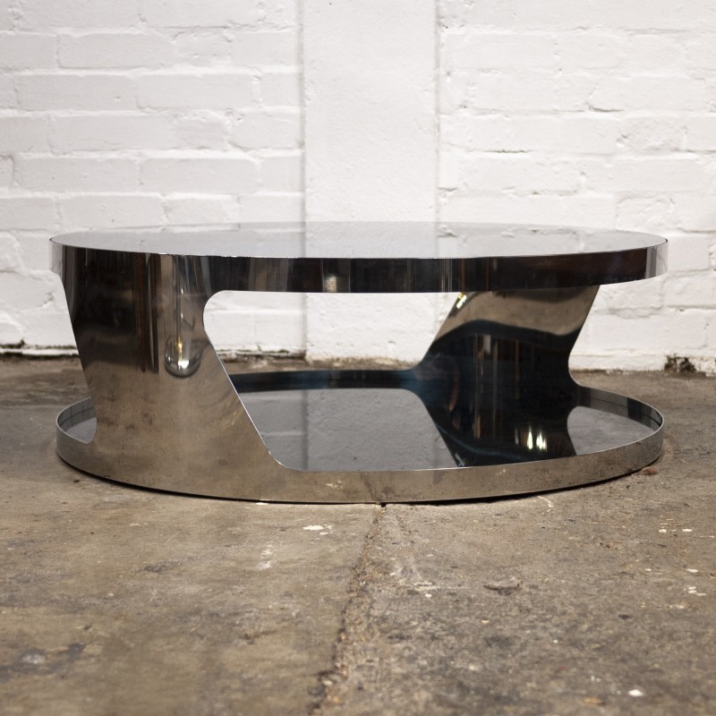 Table basse vintage "Tab" en acier inoxydable et verre par Gallotti et Radice, 2000