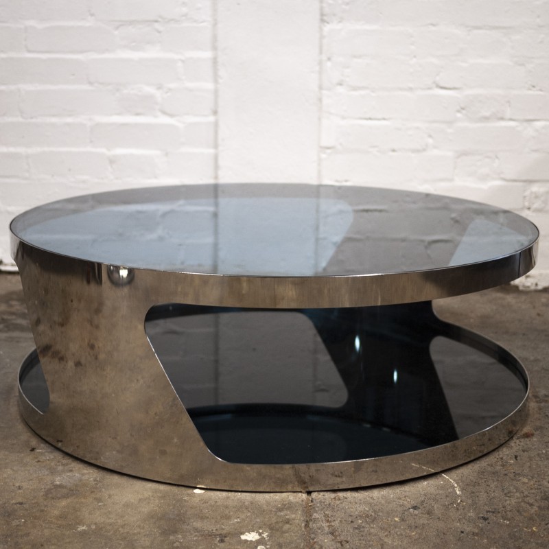 Table basse vintage "Tab" en acier inoxydable et verre par Gallotti et Radice, 2000
