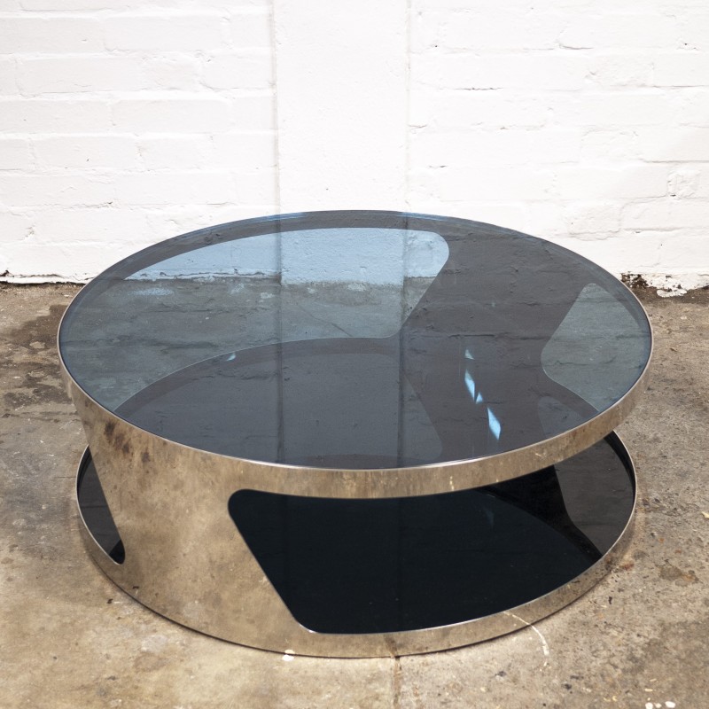 Vintage "Tab" stainless steel and glass coffee table by Gallotti and Radice, 2000s