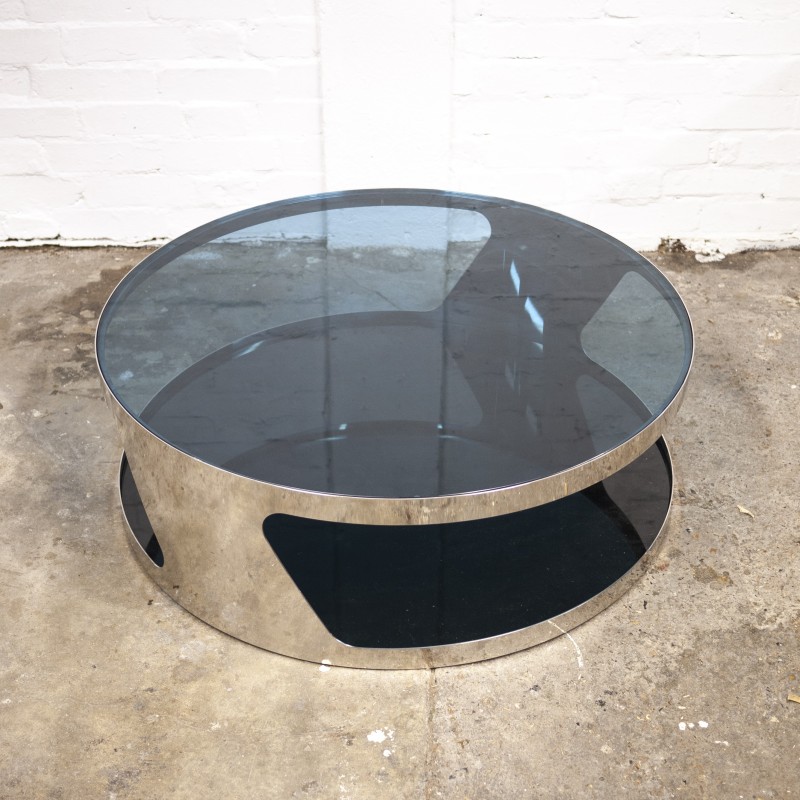 Vintage "Tab" stainless steel and glass coffee table by Gallotti and Radice, 2000s