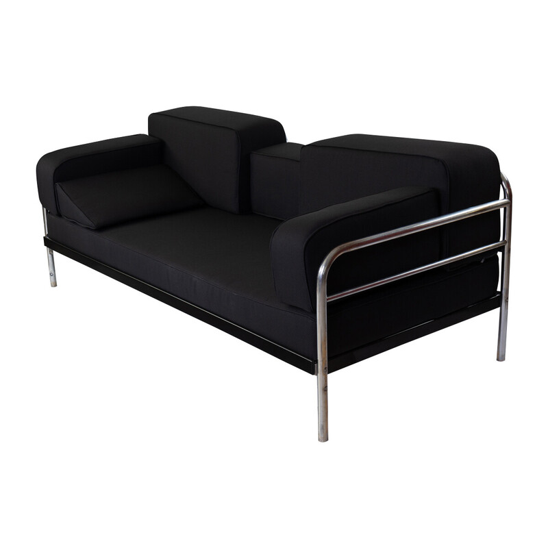 Vintage daybed in chromed tubular steel and fabric, 1930s
