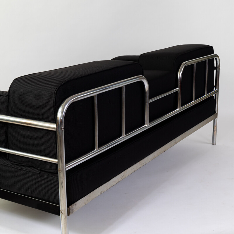 Vintage daybed in chromed tubular steel and fabric, 1930s