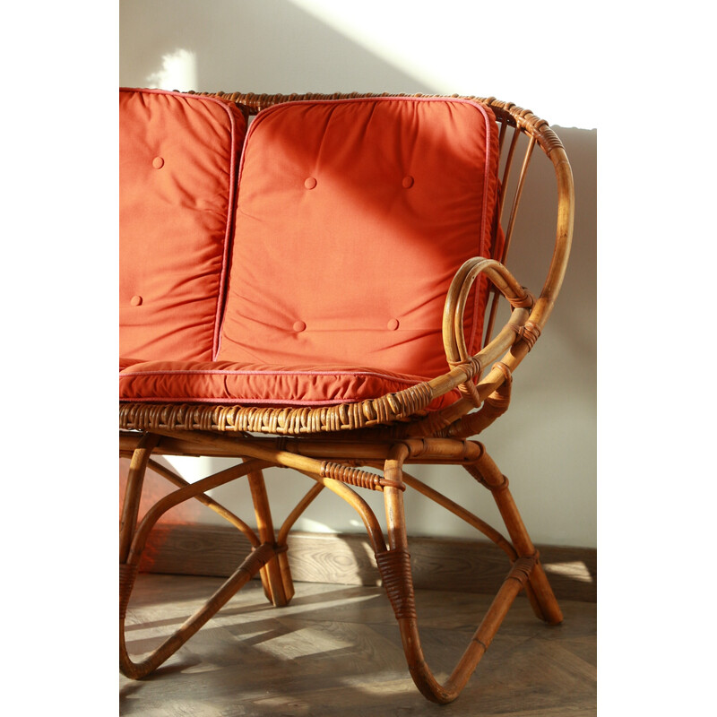 Vintage 2-Sitzer-Sofa aus Rattan, Frankreich 1960-1970
