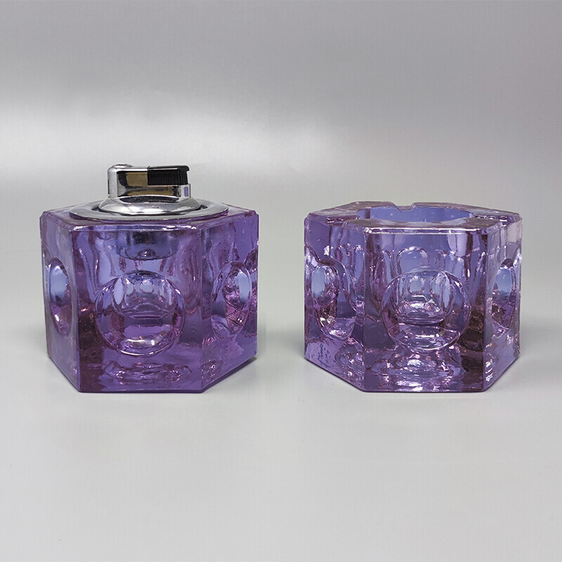 Vintage purple Murano glass smoking set by Antonio Imperatore, Italy 1970s