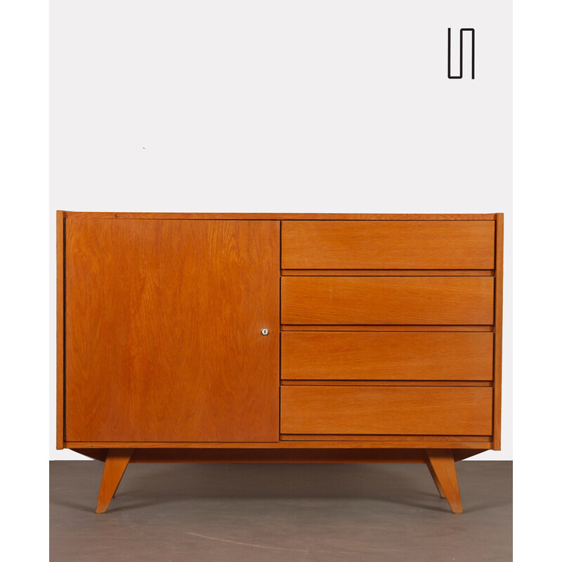 Vintage U-458 chest of 4 drawers in oak and plastic by Jiri Jiroutek for Interier Praha, Czech Republic 1960s