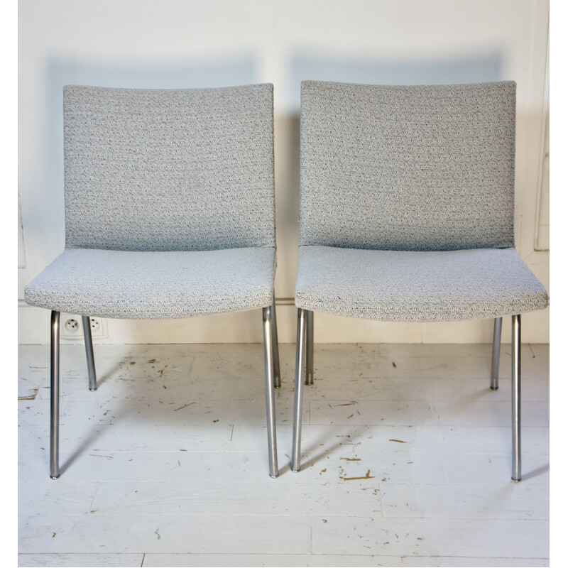 Pair of vintage Ap38 armchairs in steel, chrome and gray terry fabric by Hans J. Wegner for Ap Stolen, 1950s