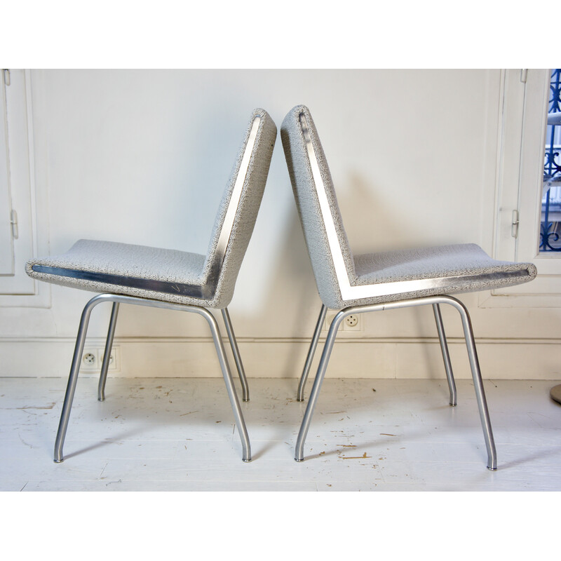 Pair of vintage Ap38 armchairs in steel, chrome and gray terry fabric by Hans J. Wegner for Ap Stolen, 1950s