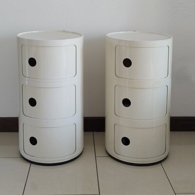 Pair of vintage white plastic cabinets by Anna Castelli for Kartell, Italy 1970s