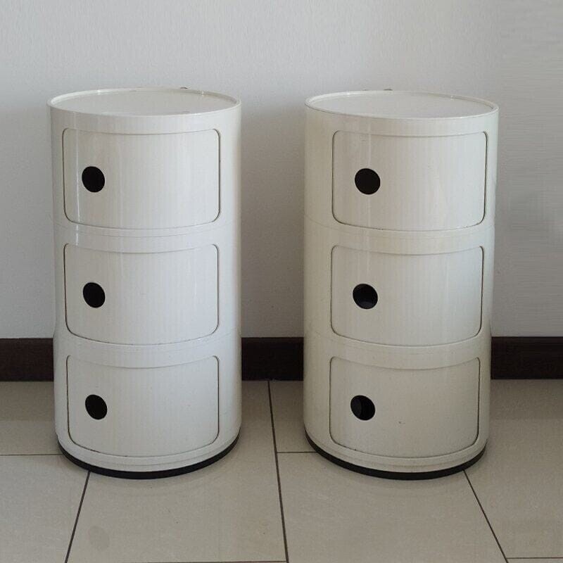 Par de armários de plástico branco vintage de Anna Castelli para Kartell, Itália 1970