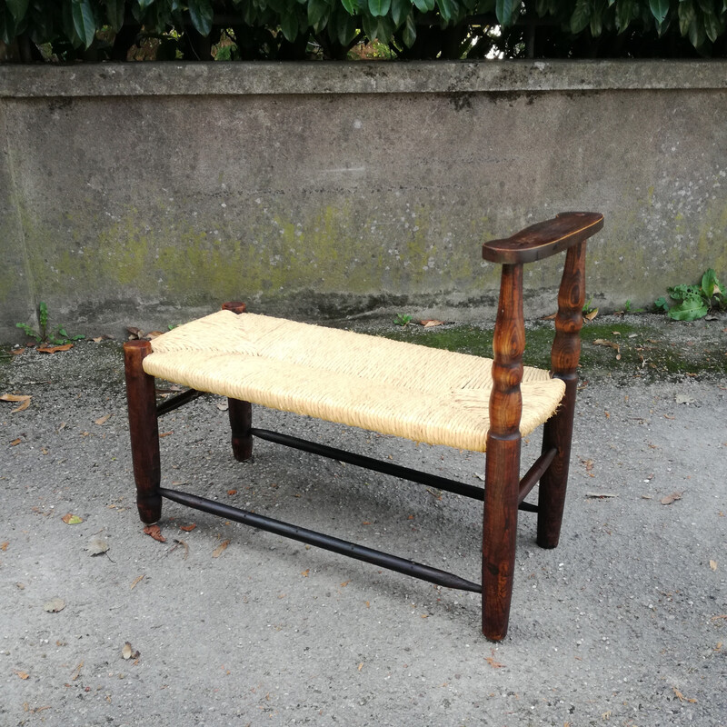 Banc paillé vintage en bois massif