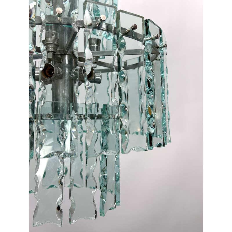 Lámpara italiana vintage de cristal y latón de Fontana Arte para Zero Quattro, años 70