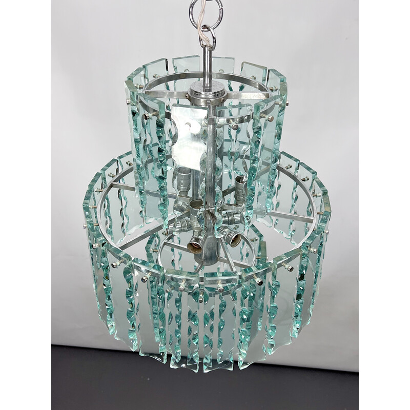 Lámpara italiana vintage de cristal y latón de Fontana Arte para Zero Quattro, años 70