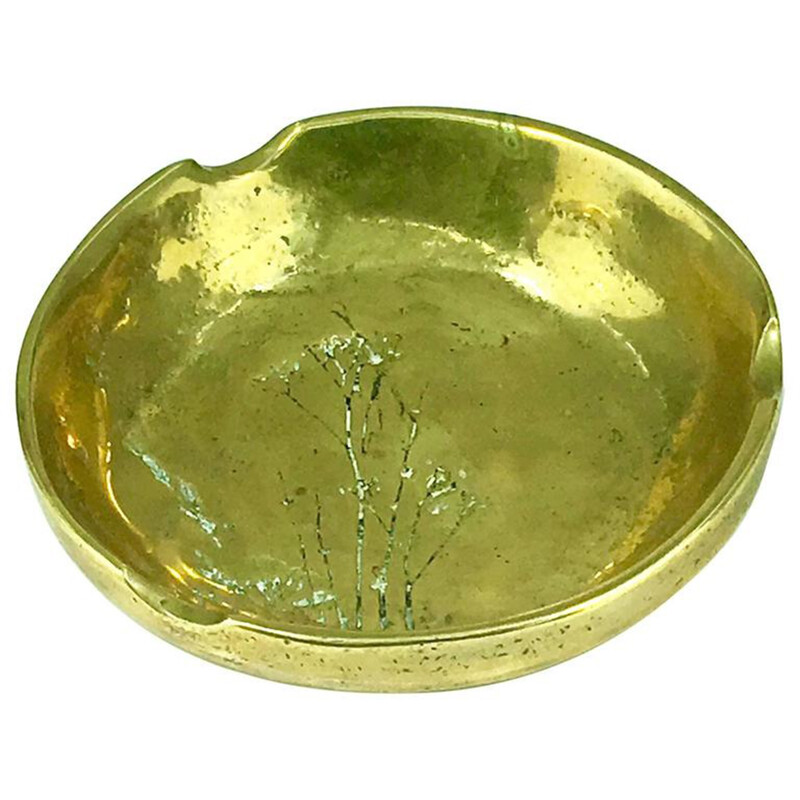Solid Bronze Ashtray with Vegetal Pattern - 1950s