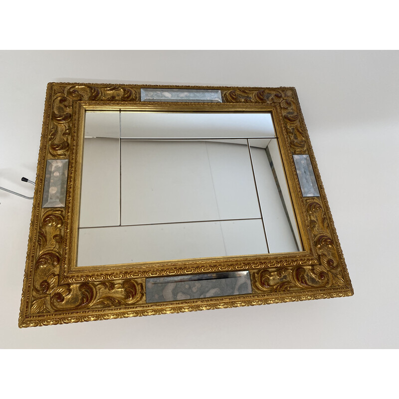 Vintage italian wall mirror in gold leaf and glass, 1950s