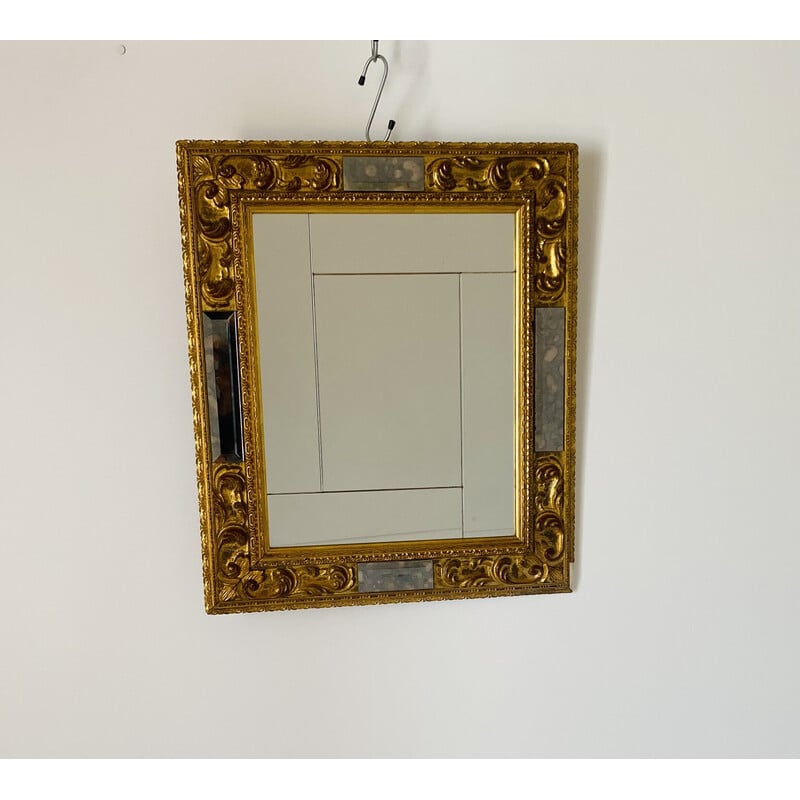Vintage italian wall mirror in gold leaf and glass, 1950s