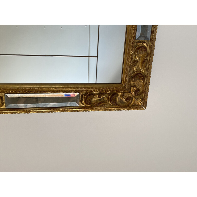 Vintage italian wall mirror in gold leaf and glass, 1950s