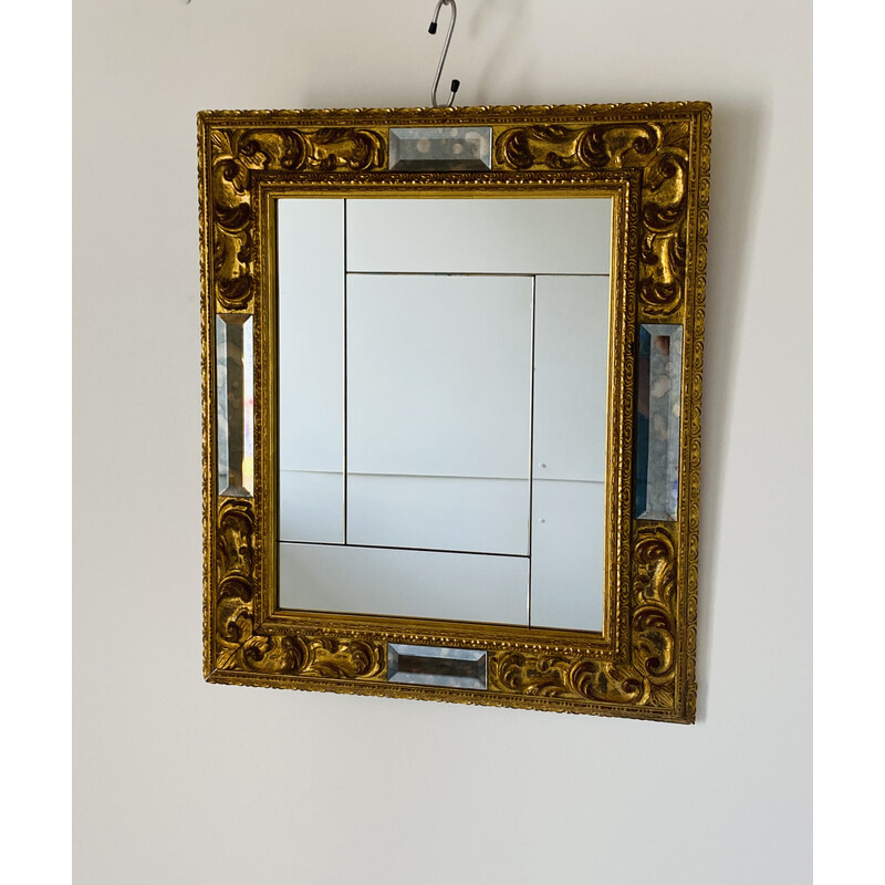 Vintage italian wall mirror in gold leaf and glass, 1950s