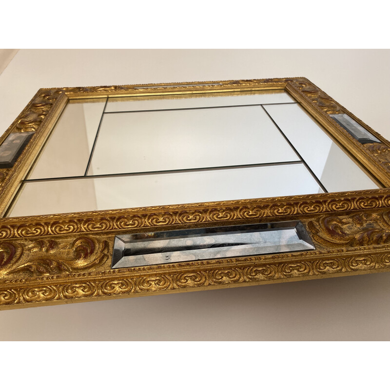 Vintage italian wall mirror in gold leaf and glass, 1950s