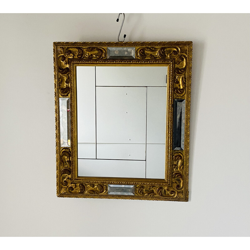 Vintage italian wall mirror in gold leaf and glass, 1950s