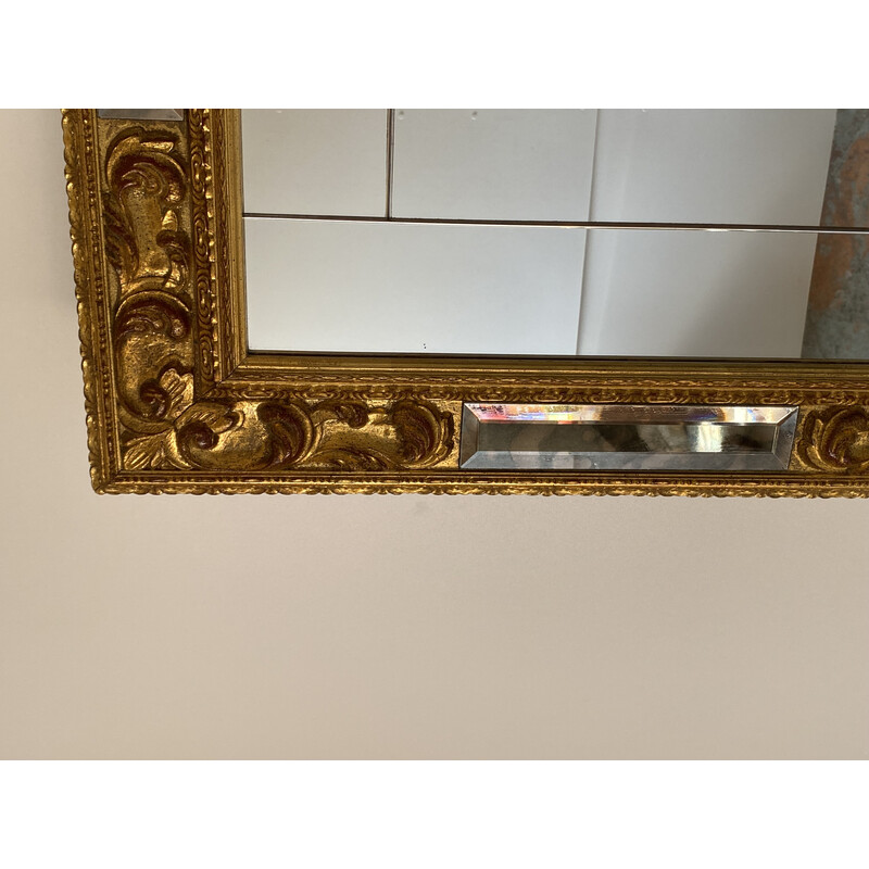 Espejo de pared italiano vintage en pan de oro y cristal, años 50