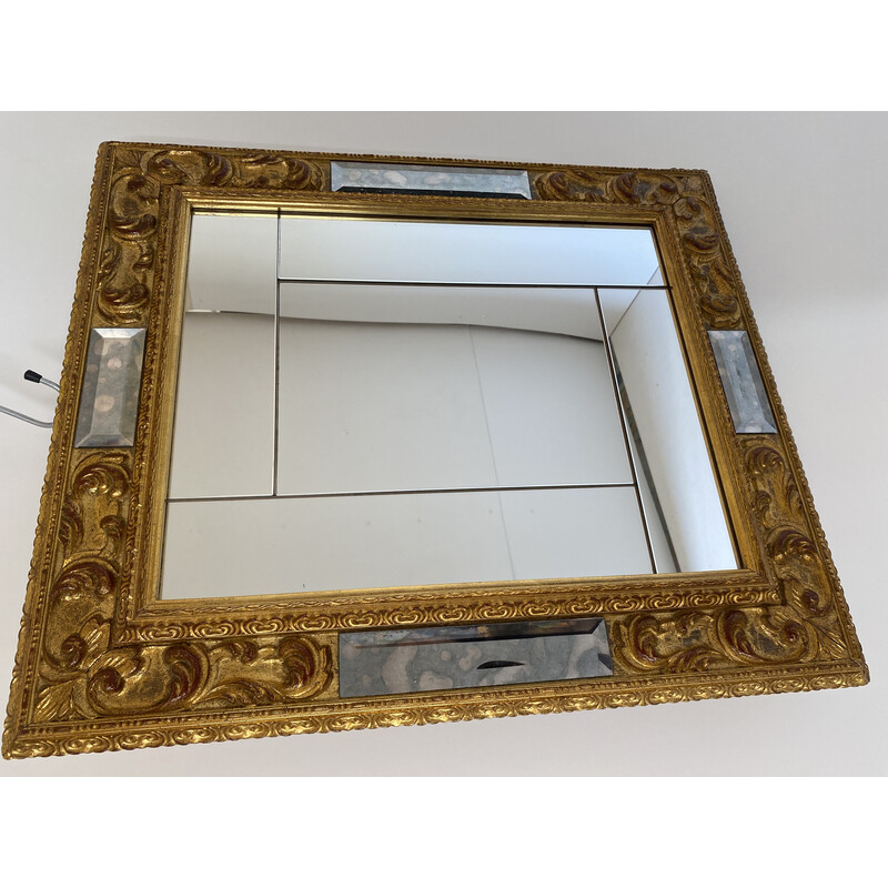 Vintage italian wall mirror in gold leaf and glass, 1950s