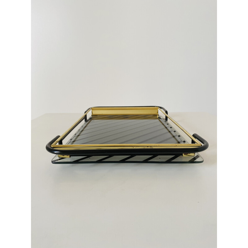 Vintage tray in iron, glass and gold, 1970s