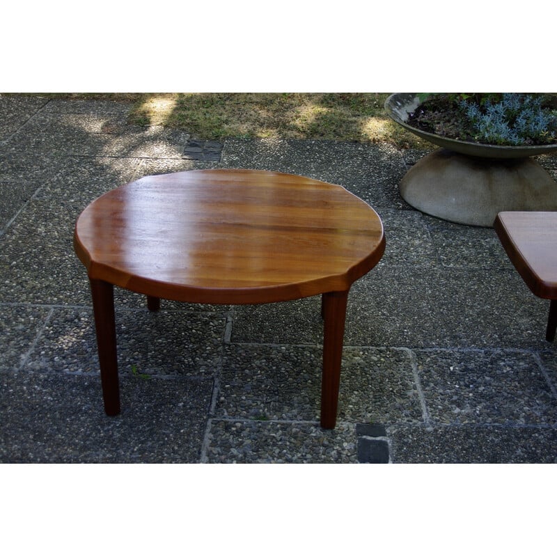 Table basse ronde vintage en teck massif par John Boné pour Mikael Laursen, Danemark 1960