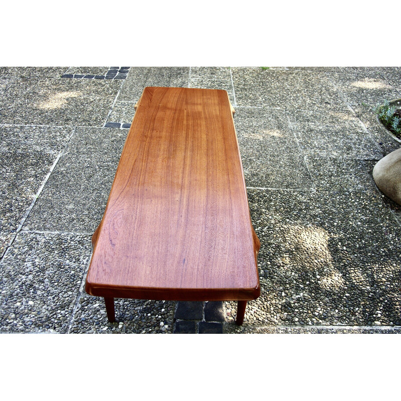 Mesa de centro rectangular vintage de teca maciza de John Boné, Dinamarca 1960