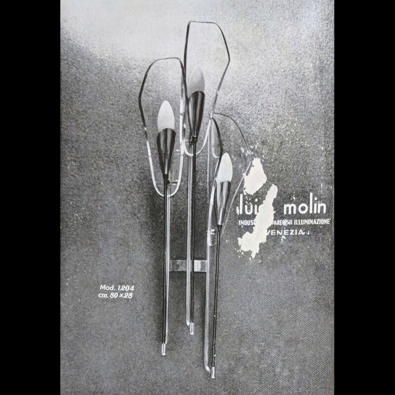 Par de candeeiros de latão e vidro de Luigi Mulin, 1950s