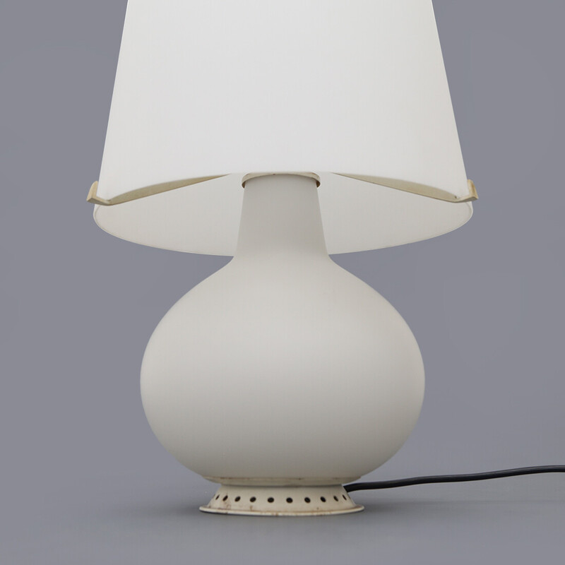 Vintage "1853" table lamp in metal and white opaline glass by Max Ingrand for Fontana Arte, Italy 1950s