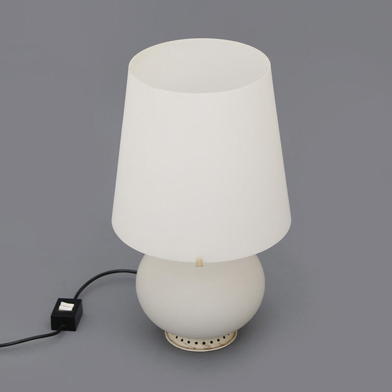 Vintage "1853" table lamp in metal and white opaline glass by Max Ingrand for Fontana Arte, Italy 1950s