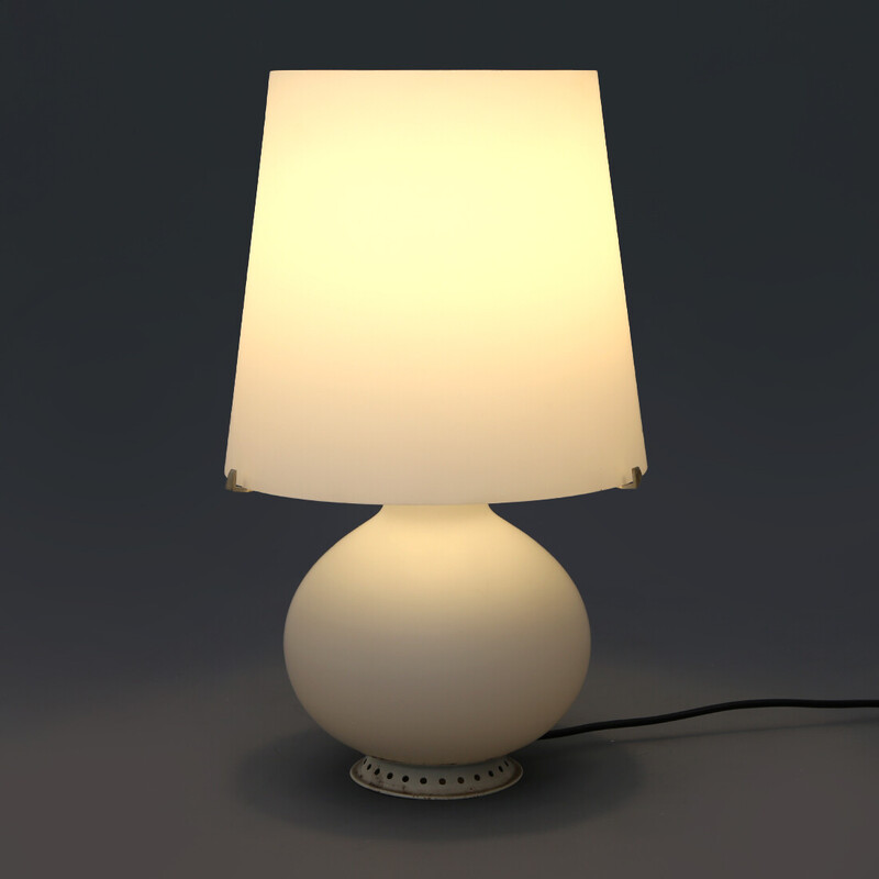 Vintage "1853" table lamp in metal and white opaline glass by Max Ingrand for Fontana Arte, Italy 1950s