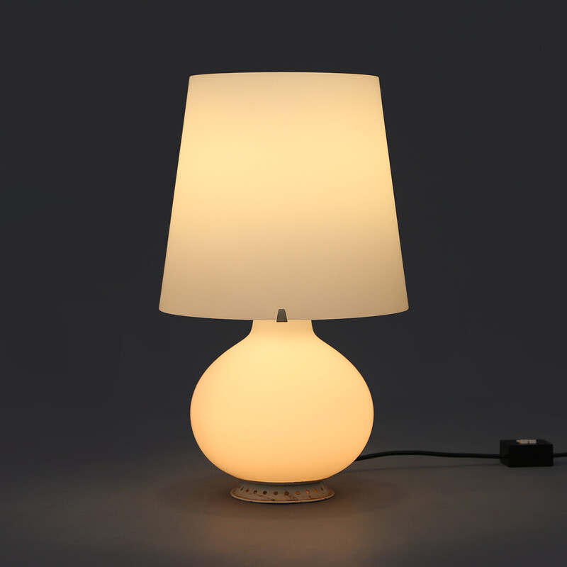 Vintage "1853" table lamp in metal and white opaline glass by Max Ingrand for Fontana Arte, Italy 1950s