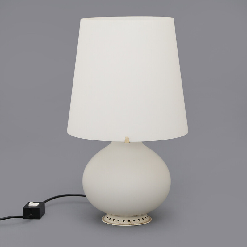 Vintage "1853" table lamp in metal and white opaline glass by Max Ingrand for Fontana Arte, Italy 1950s